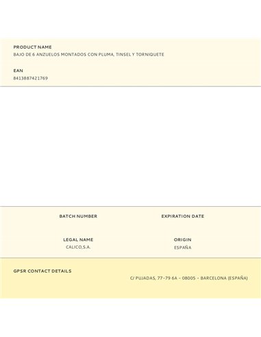 Fiocco a 6 ganci montato con piuma, orpello e laccio emostatico