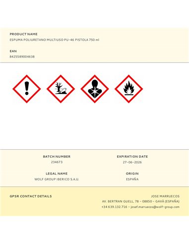 Multipurpose polyurethane foam pu-46 gun 750 ml