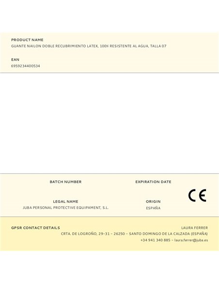 Gant en latex nylon double couche, 100% imperméable, taille 07