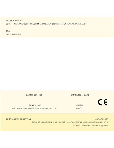 Gant en latex nylon double couche, 100% imperméable, taille 08