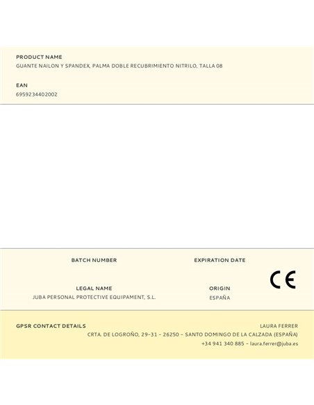 Luva de nylon e elastano, palma com revestimento duplo de nitrila, tamanho 08