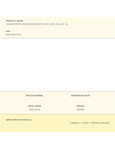 Chaleco reutilizable refrescante cv100, gris, talla m - xl