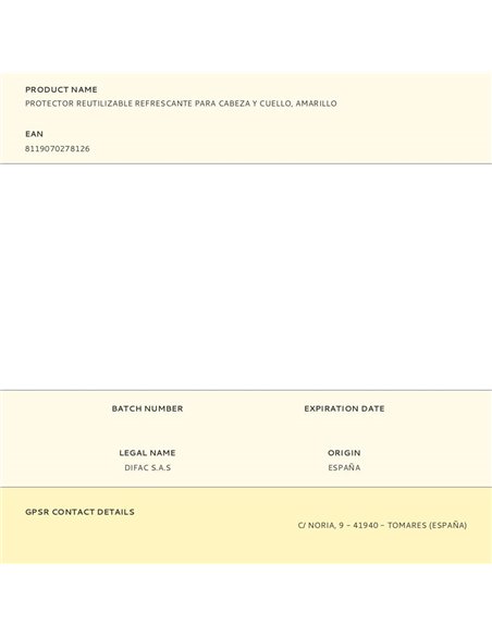 Protector reutilizable refrescante para cabeza y cuello, amarillo