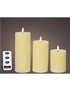 Vela de cera LED creme, ø7 x 19 cm, 3 unidades