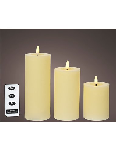Cremefarbene LED-Wachskerze, ø7 x 19 cm, 3 Stück