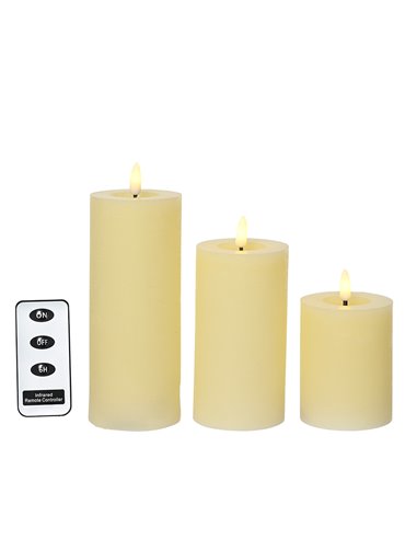 Cremefarbene LED-Wachskerze, ø7 x 19 cm, 3 Stück