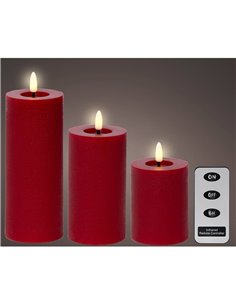 Rote LED-Wachskerze, ø7 x 19 cm, 3 Stück