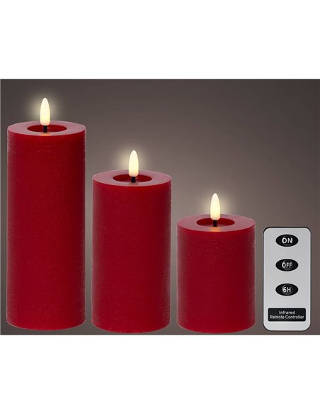 Rote LED-Wachskerze, ø7 x 19 cm, 3 Stück