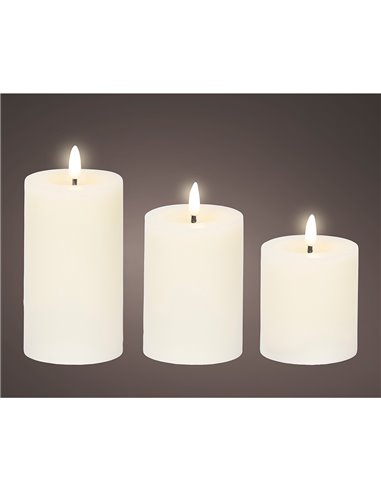 Cremefarbene LED-Wachskerze, ø7 x 15 cm, 3 Stück