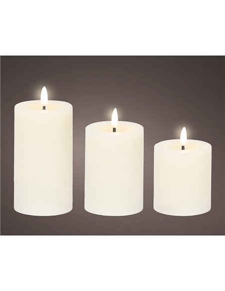 Cremefarbene LED-Wachskerze, ø7 x 15 cm, 3 Stück