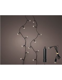 Multifunction outdoor LED string with battery, 100 LEDs, cold light, and a 7.4 m black cable.