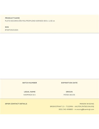 Assiette décorative en polypropylène doré ø33 x 1,50 cm