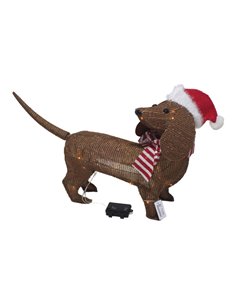 Perro marrón con gorro de navidad. 40 led