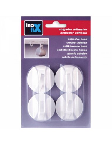 BLISTER 4 COLGADORES ADH. PLASTICO GANCHO 30x42mm 2179-2- INOFIX