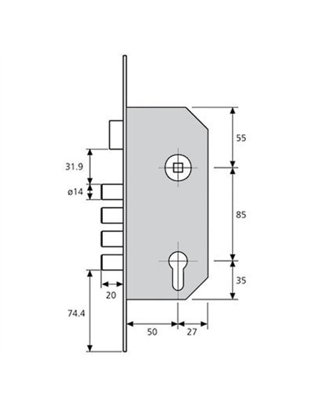 CERRADURA SEGURIDAD R100B566E 50mm T60 FRENTE ORO TESA