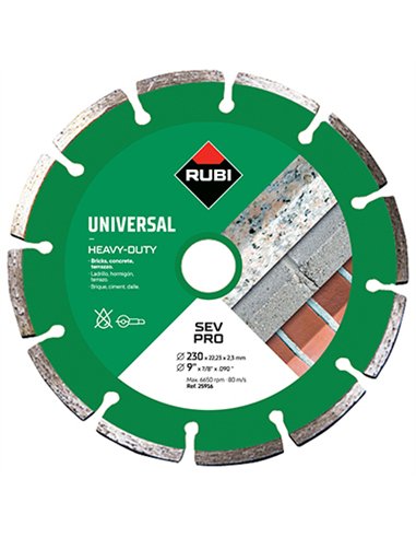 DISCO DIAMANTE 230mm GENERAL OBRA SEGMENTADO SEV 25916 RUBI