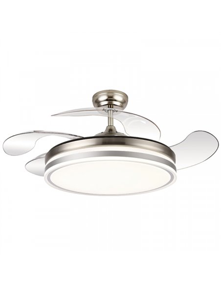 VENTILADOR TECHO 4 ASPAS PLEGABLES 109cm 36w MOTOR DC CALIMA NIQUEL