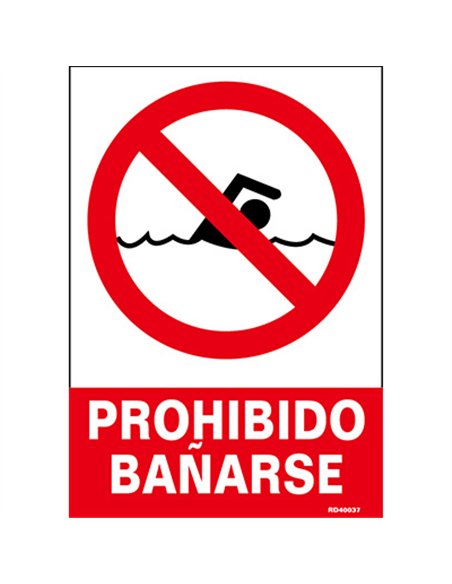 SEÑAL PROHIBIDO BAÑARSE 210x297mm RD40037