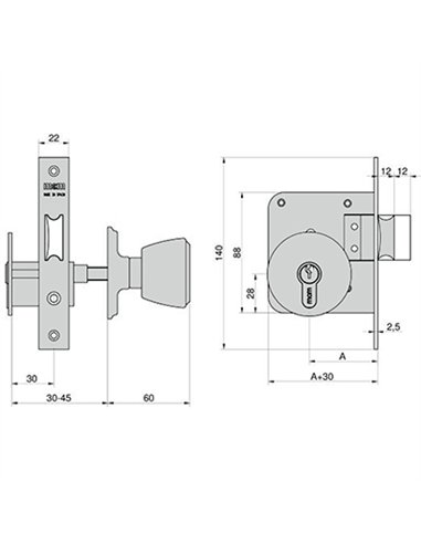 CERRADURA POMO EMBUTIR ENTRADA 50 1561-3-50 MCM