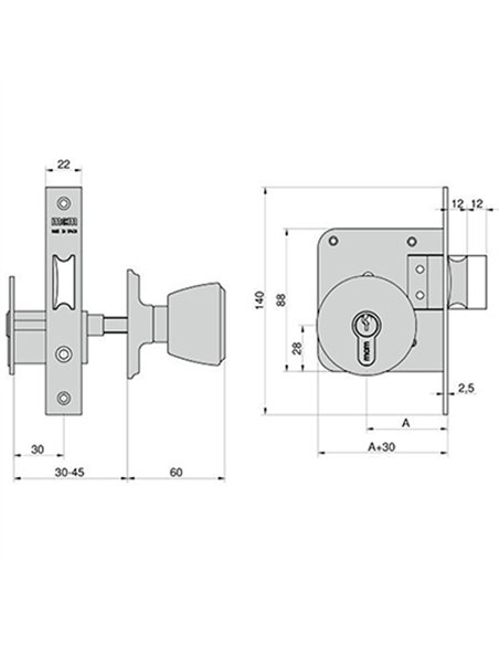 CERRADURA POMO EMBUTIR ENTRADA 50 1561-3-50 MCM