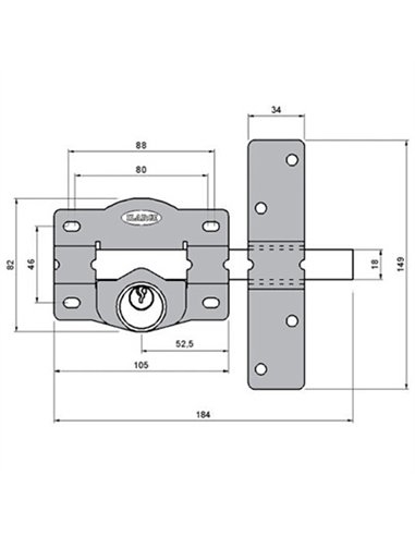 CERROJO LLAVE SEGURIDAD LLAVE/LLAVE 105mm 1203S ILARGI