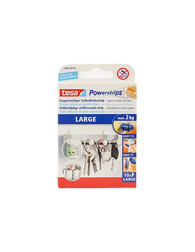BLISTER 10 TIRAS ADHESIVAS GRANDE 2kg 58060 POWERSTRIPS TESA