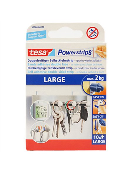 BLISTER 10 TIRAS ADHESIVAS GRANDE 2kg 58060 POWERSTRIPS TESA