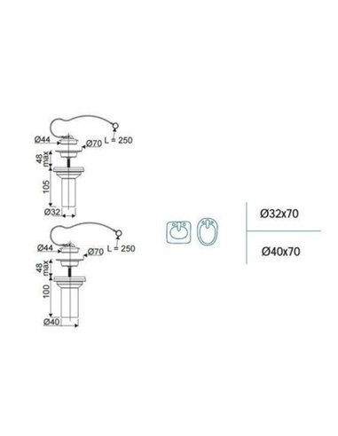VALVULA EXTENSIBLE LAVABO-BIDET 40 X 70 I-144