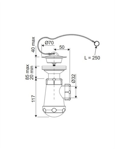 BOTELLA CORTO EXTENSIBLE S/ HORIZONTAL + VÁLVULA LAVABO-BIDET