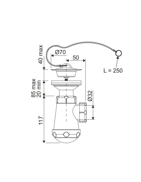 BOTELLA CORTO EXTENSIBLE S/ HORIZONTAL + VÁLVULA LAVABO-BIDET
