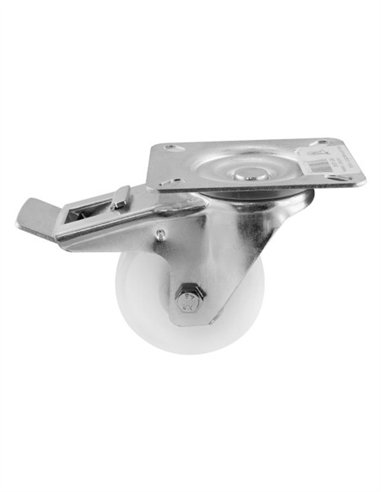 RUEDA GIRATORIA BLANCA CON BASE Y FRENO - 80MM / 110KG