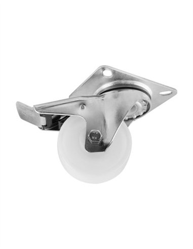 RUEDA GIRATORIA BLANCA CON BASE Y FRENO - 80MM / 110KG
