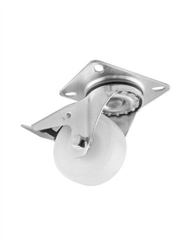 RUEDA GIRATORIA BLANCA CON BASE Y FRENO - 80MM / 110KG