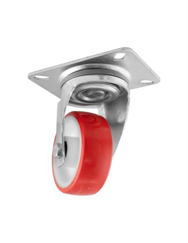 RUEDA GIRATORIA ROJA CON BASE - 80MM / 100KG