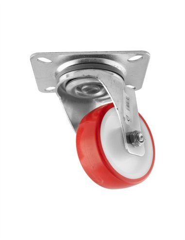 RUEDA GIRATORIA ROJA CON BASE - 80MM / 100KG