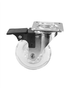RUEDA GIRATORIA TRANSPARENTE CON BASE Y FRENO - 75MM / 40KG 2