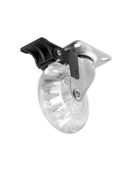 RUEDA GIRATORIA TRANSPARENTE CON BASE Y FRENO - 75MM / 40KG