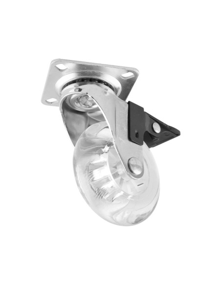 RUEDA GIRATORIA TRANSPARENTE CON BASE Y FRENO - 75MM / 40KG