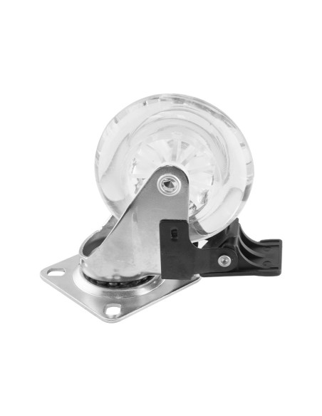 RUEDA GIRATORIA TRANSPARENTE CON BASE Y FRENO - 75MM / 40KG