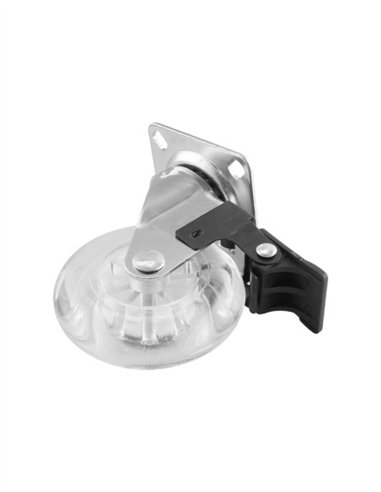 RUEDA GIRATORIA TRANSPARENTE CON BASE Y FRENO - 35MM / 25KG