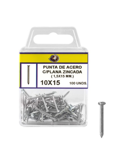 PUNTA DE ACERO CABEZA PLANA ZINCADA - 10X15MM