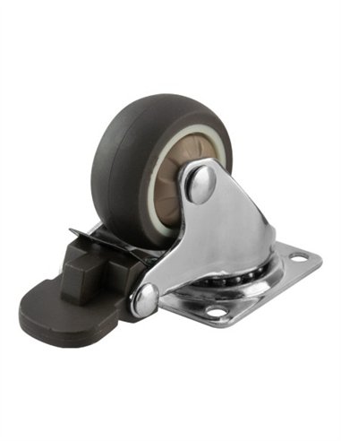 RUEDA GIRATORIA GOMA GRIS CON PLACA Y FRENO - 50X19MM