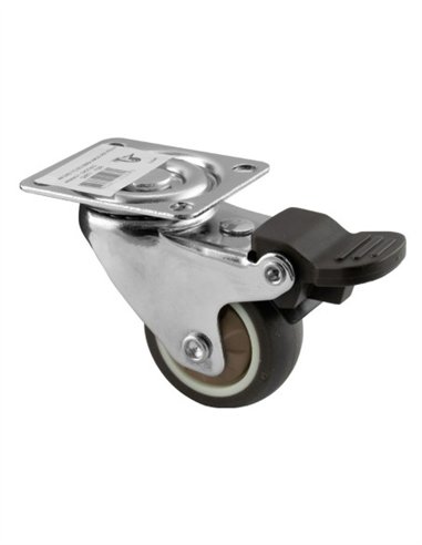RUEDA GIRATORIA GOMA GRIS CON PLACA Y FRENO - 60X23MM
