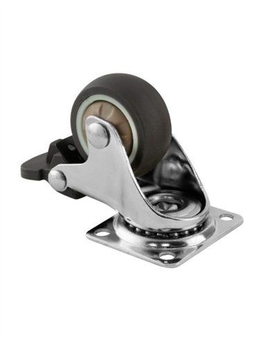 RUEDA GIRATORIA GOMA GRIS CON PLACA Y FRENO - 60X23MM