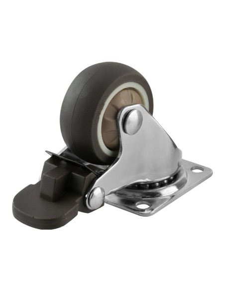 RUEDA GIRATORIA GOMA GRIS CON PLACA Y FRENO - 80X23MM