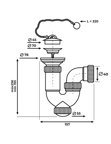 SIFÓN CURVO EXTENSIBLE S/HORIZONTAL + REDUCTORA + VÁLVULA LAVABO-BIDET