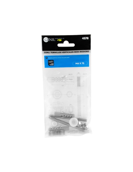 CONJUNTO TORNILLO VERTICAL INODORO - ACERO INOX M6X75