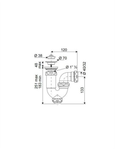 SIFÓN CURVO EXTENSIBLE S/HORIZONTAL + REDUCTORA + VÁLVULA FREGADERO