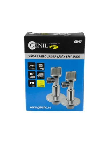VÁLVULA ESCUADRA CUERPO EXTRA LARGO 2 UDS - 1/2" X 3/8"