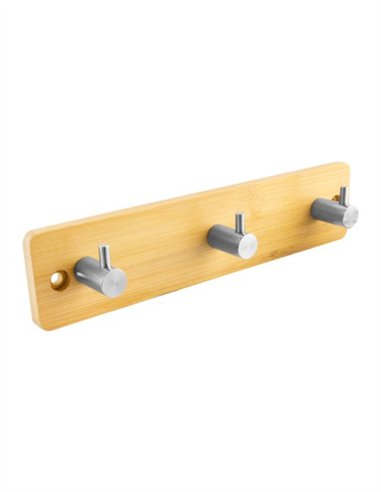 PERCHA MULTIFUNCION ATORNILLADA BAMBÚ + INOX 3 GANCHOS LAUXA HOME